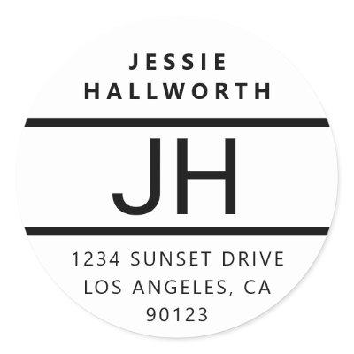 Black & White Modern Bold Monogram Classic Round Sticker