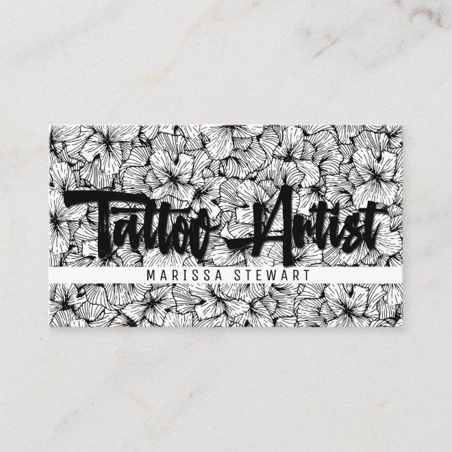 Black White Modern Drawn Flowers Tattoo Artist