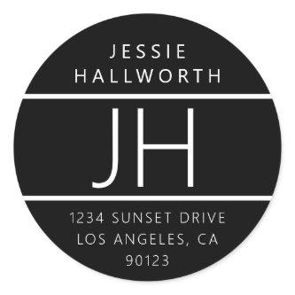 Black & White Modern Looking Return Address Classic Round Sticker