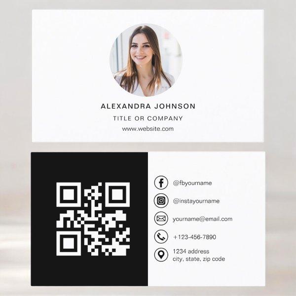 Black White Modern Photo with QR Code Social Media