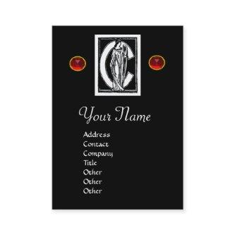 BLACK WHITE MONOGRAM C LETTER,RED RUBY GEM