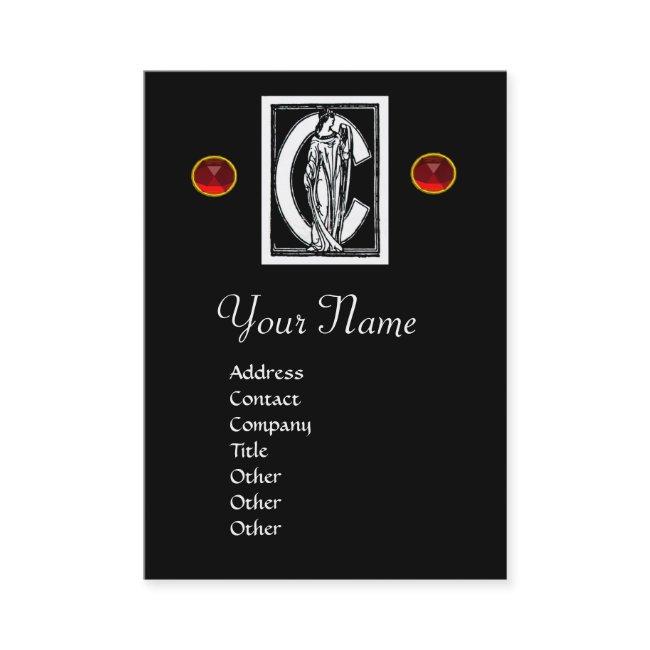 BLACK WHITE MONOGRAM C LETTER,RED RUBY GEM
