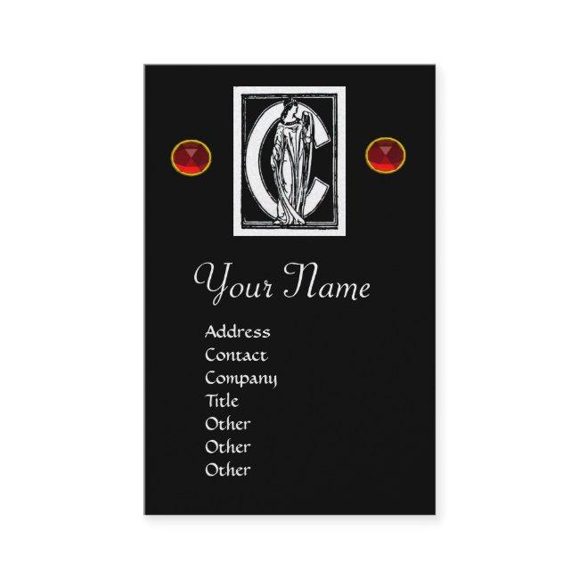 BLACK WHITE MONOGRAM C LETTER,RED RUBY GEM Pearl