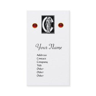 BLACK WHITE MONOGRAM C LETTER,RED RUBY GEM Pearl