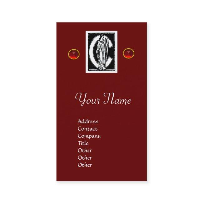 BLACK WHITE MONOGRAM C LETTER,RED RUBY GEMSTONES