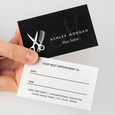 Black White Monogram Hairstylist Appointment Card