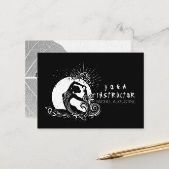 Black White One-Legged King Pigeon Yoga Pose Logo Appointment Card