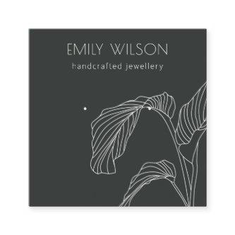 Black White Palm Leaf Sketch Stud Earring Display Square