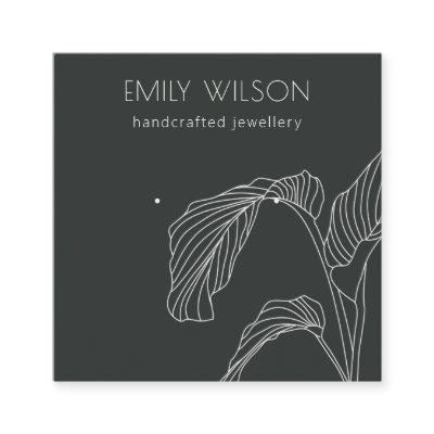 Black White Palm Leaf Sketch Stud Earring Display Square