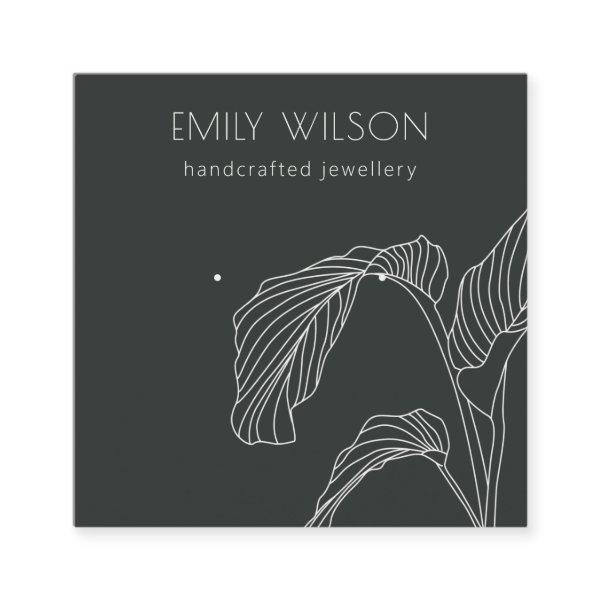 Black White Palm Leaf Sketch Stud Earring Display Square