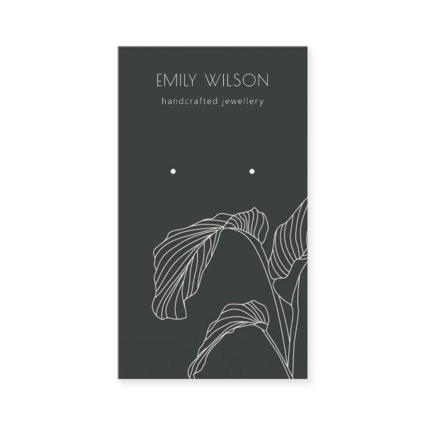 Black White Palm Leafy Sketch Earring Display