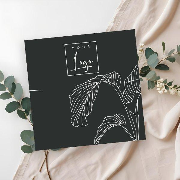 Black White Palm Leaves Sketch Necklace Display Square