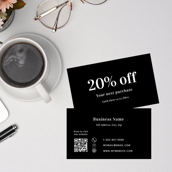 Black white qr code business discount card