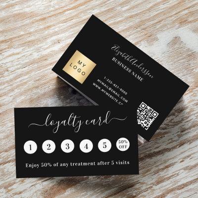 Black white qr code business logo loyalty card