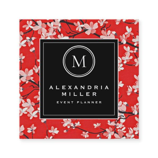 Black White & Red Cherry Blossoms | Monogram Square