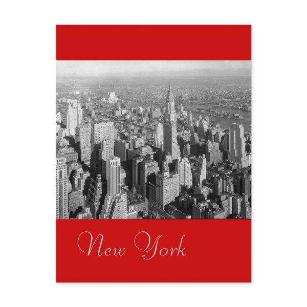 Black & White Red Vintage New York City Postcard