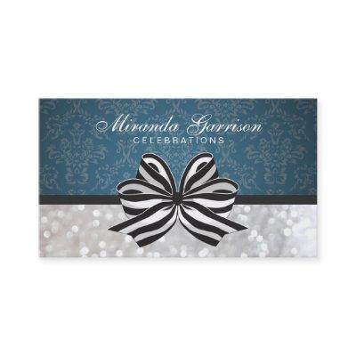 Black White Ribbon / Blue Damask