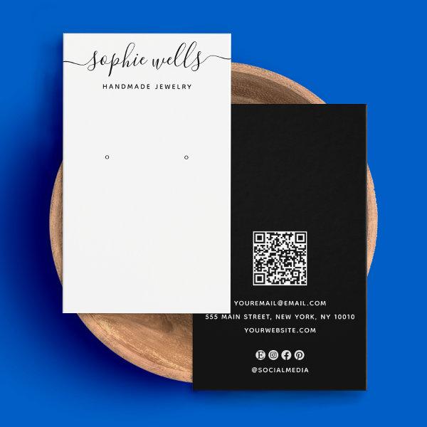 Black White Script QR Code Earring Display