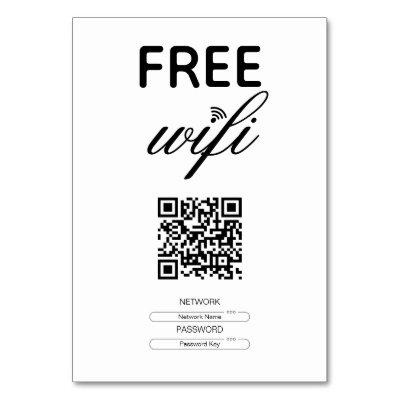 Black White Simple Free Wi-Fi QR Code Place Table Number
