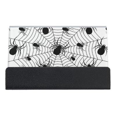 Black White spiders spiderweb Halloween pattern Desk  Holder