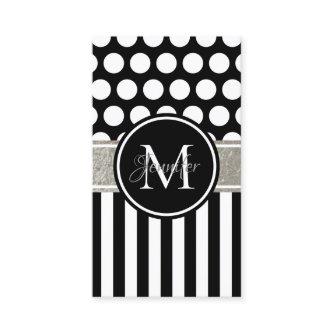 Black White Stripe Polka Dot Silver Monogram