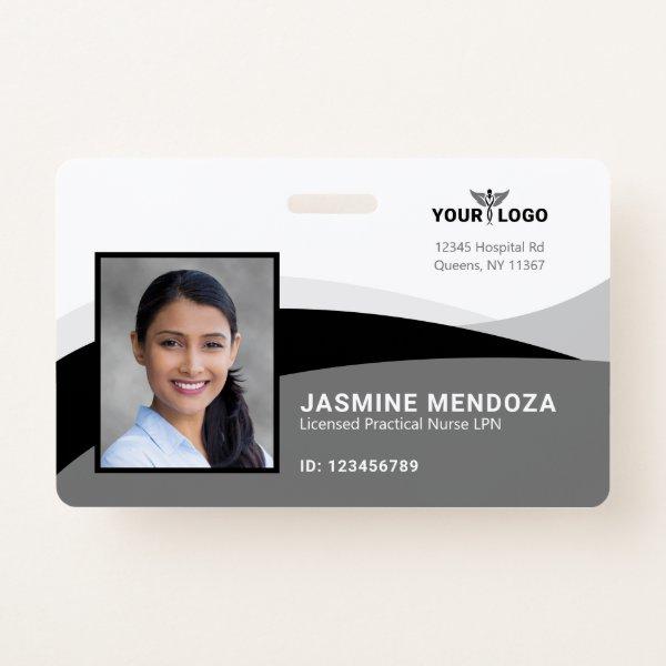 Black White Template Business Logo Photo Name ID Badge