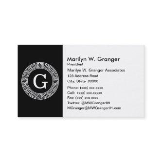 Black Wht Greek Key Rnd Frame Initial Monogram