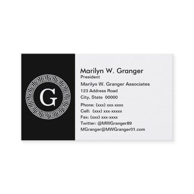 Black Wht Greek Key Rnd Frame Initial Monogram