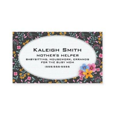 Black with Pink and Yellow Floral Mother's Helper Calling Card