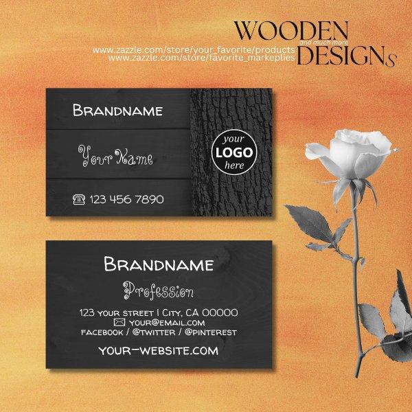 Black Wooden Boards Rustic Tree Bark Grain Logo