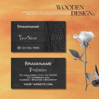Black Wooden Boards Rustic Tree Bark with Monogram