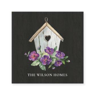 BLACK WOODEN FLORAL BIRDHOUSE REAL ESTATE REALTOR SQUARE