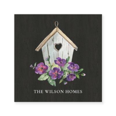 BLACK WOODEN FLORAL BIRDHOUSE REAL ESTATE REALTOR SQUARE