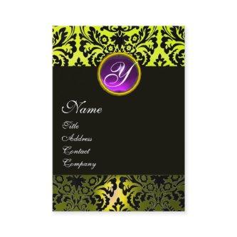 BLACK YELLOW DAMASK PURPLE AMETHYST GEM MONOGRAM