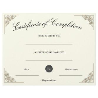 Blank Certificate of Completion w/ Custom Logo