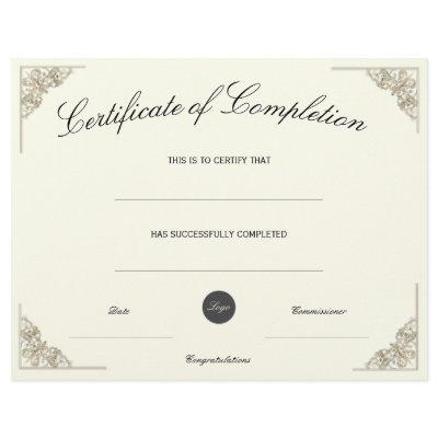 Blank Certificate of Completion w/ Custom Logo
