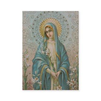 Blessed Virgin Mary with Lilies Memorare Holy Card