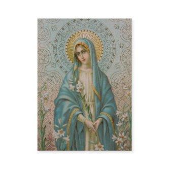 Blessed Virgin Mary with Lilies Memorare Holy Card