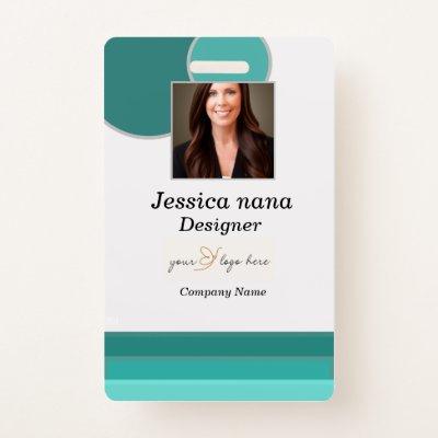 bleu Template Business Logo Photo Name ID Badge