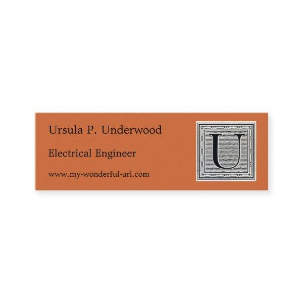 Block Letter "U" Woodcut Woodblock Initial Mini