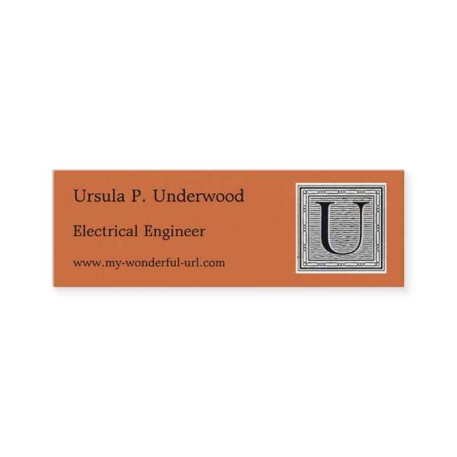 Block Letter "U" Woodcut Woodblock Initial Mini