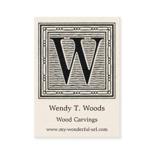 Block Letter "W" Woodcut Woodblock Initial