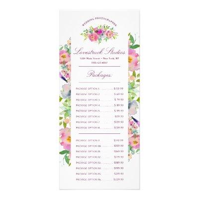 Blooming Chic Mint Blush Floral Custom Price List Rack Card