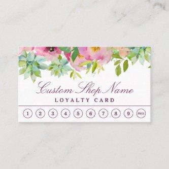 Blooming Chic Mint & Blush Pink Floral Business Loyalty Card