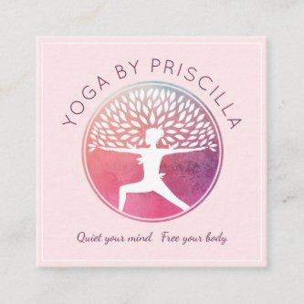 Blooming Tree Woman Yoga Pose Logo Square