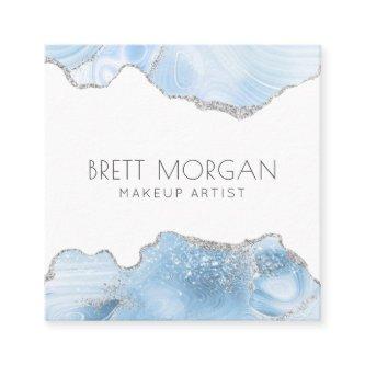 Blue Agate Silver Glitter Makeup Artist  Square