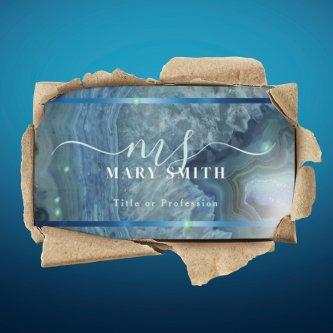 Blue Agate Silver Sparkle Monogram Script