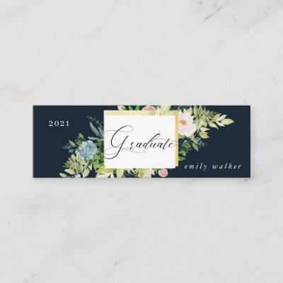 blue and blush floral graduation name card