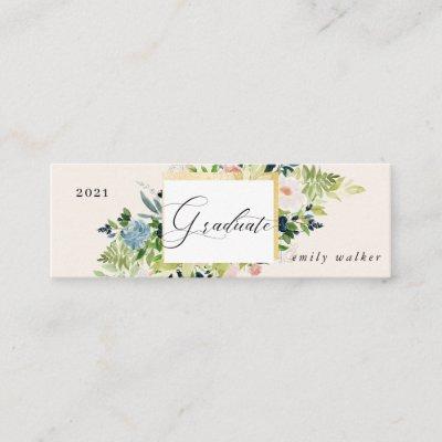 blue and blush floral graduation name card