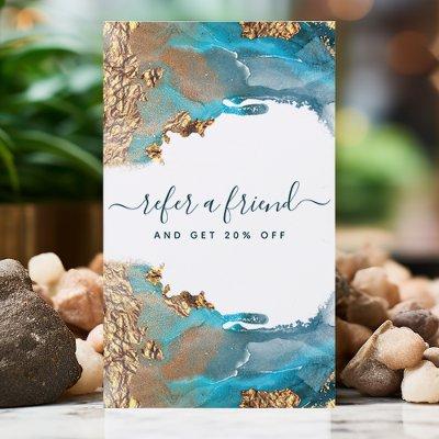 Blue And Gold Modern Art Liquid Ink Business Referral Card